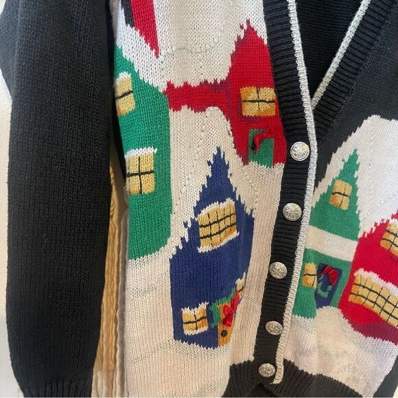 VNTG Christmas Sweater Knit Cardigan SZ Small Snow House Detail Ugly Holiday - Picture 3 of 7